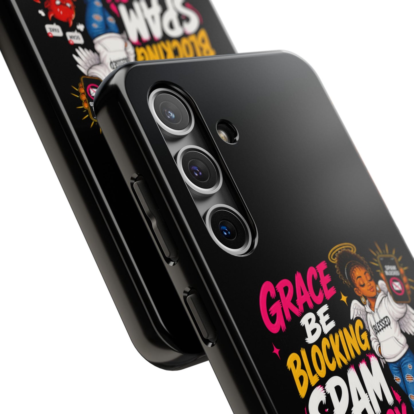 Tough Phone Case — "Grace Be Blocking Spam Energy" Black Protective Phone Cover