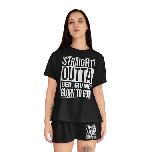 Straight Outta Bed Giving Glory To God Women's Christian Short Pajama Set Printify