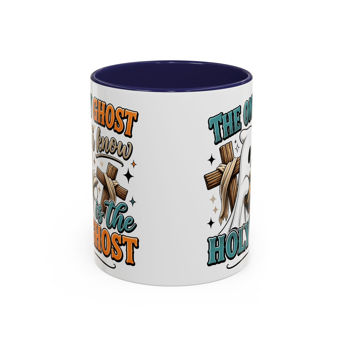 Accent Mug — "The Only Ghost I Know Is the Holy Ghost" Christian Halloween Coffee Cup