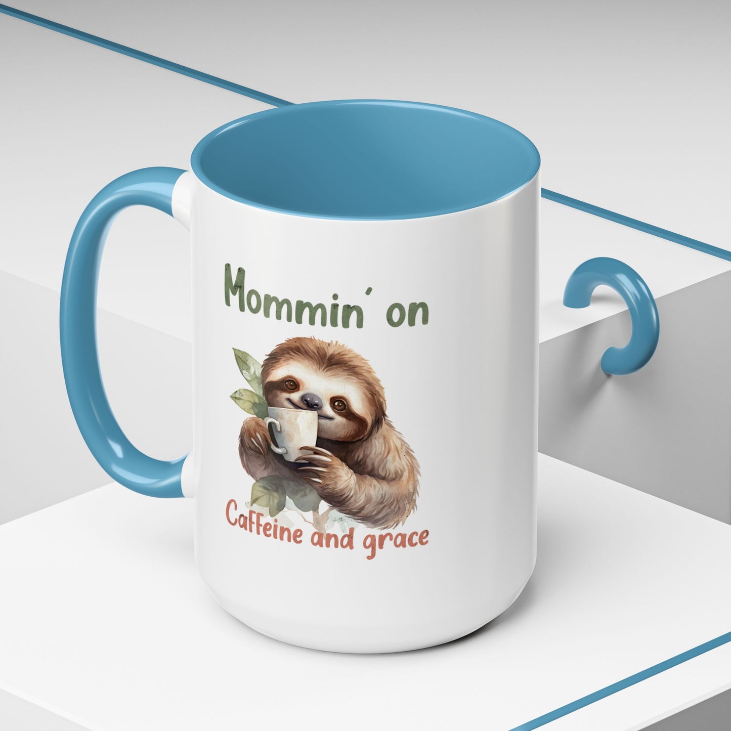 Sloth Mom Coffee Accent Mug - 'Mommin' on Caffeine and Grace' - Cute Gift for Christian Moms