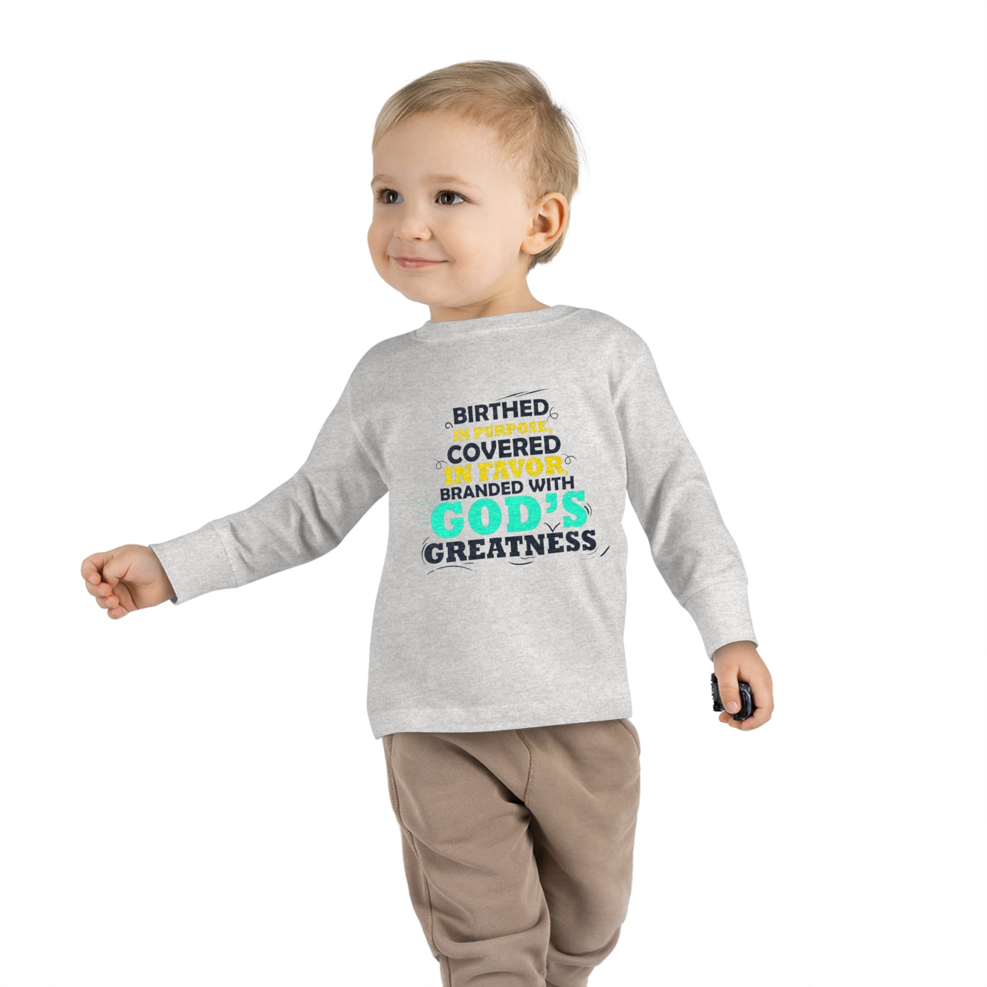 Birthed In Purpose Covered In Favor Branded With God's Greatness Toddler Christian Sweatshirt Printify