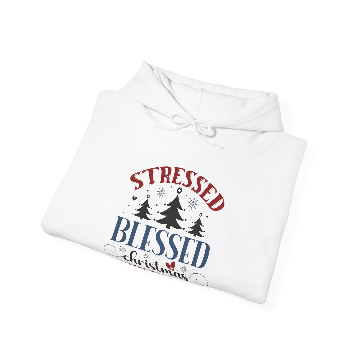 Stressed Blessed Christmas Obsessed Unisex Christian Hooded Pullover Sweatshirt