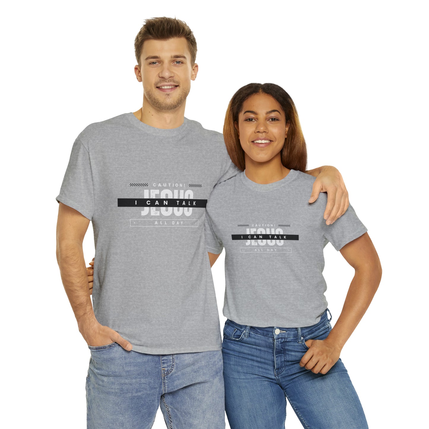 Caution I Can Talk Jesus All Day Unisex Heavy Cotton Tee Printify