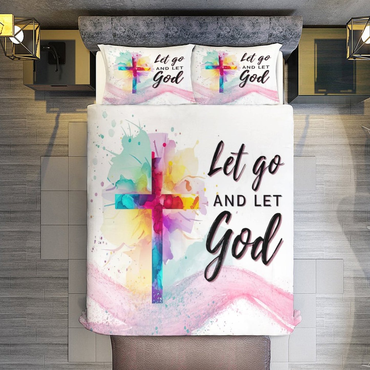 Let Go And Let God 3-Piece Christian Comforter Bedding Set-86"×70"/ 218×177cm SALE-Personal Design