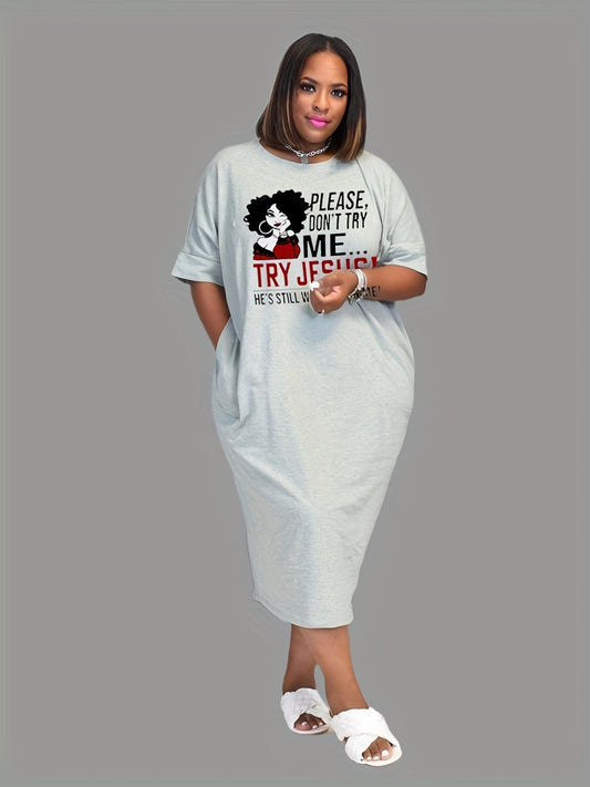Please Don't Try Me Try Jesus Plus Size Women's Christian Casual Dress claimedbygoddesigns