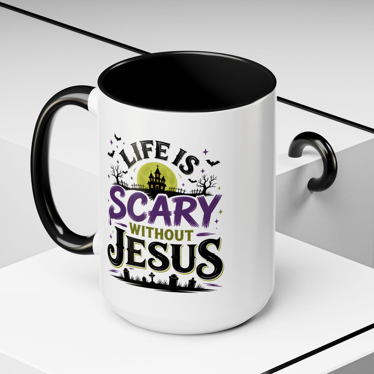 Coffee Mug — “Life Is Scary Without Jesus” Halloween Christian Accent Mug (11/15oz)