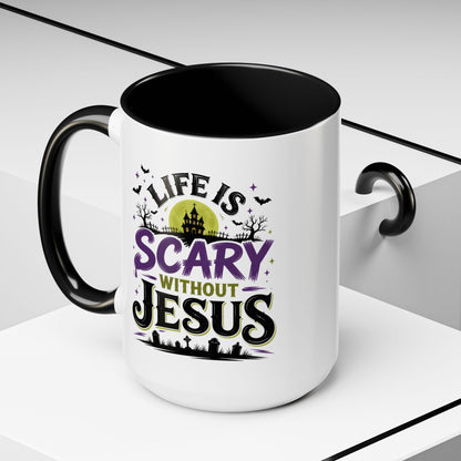 Coffee Mug — “Life Is Scary Without Jesus” Halloween Christian Accent Mug (11/15oz)