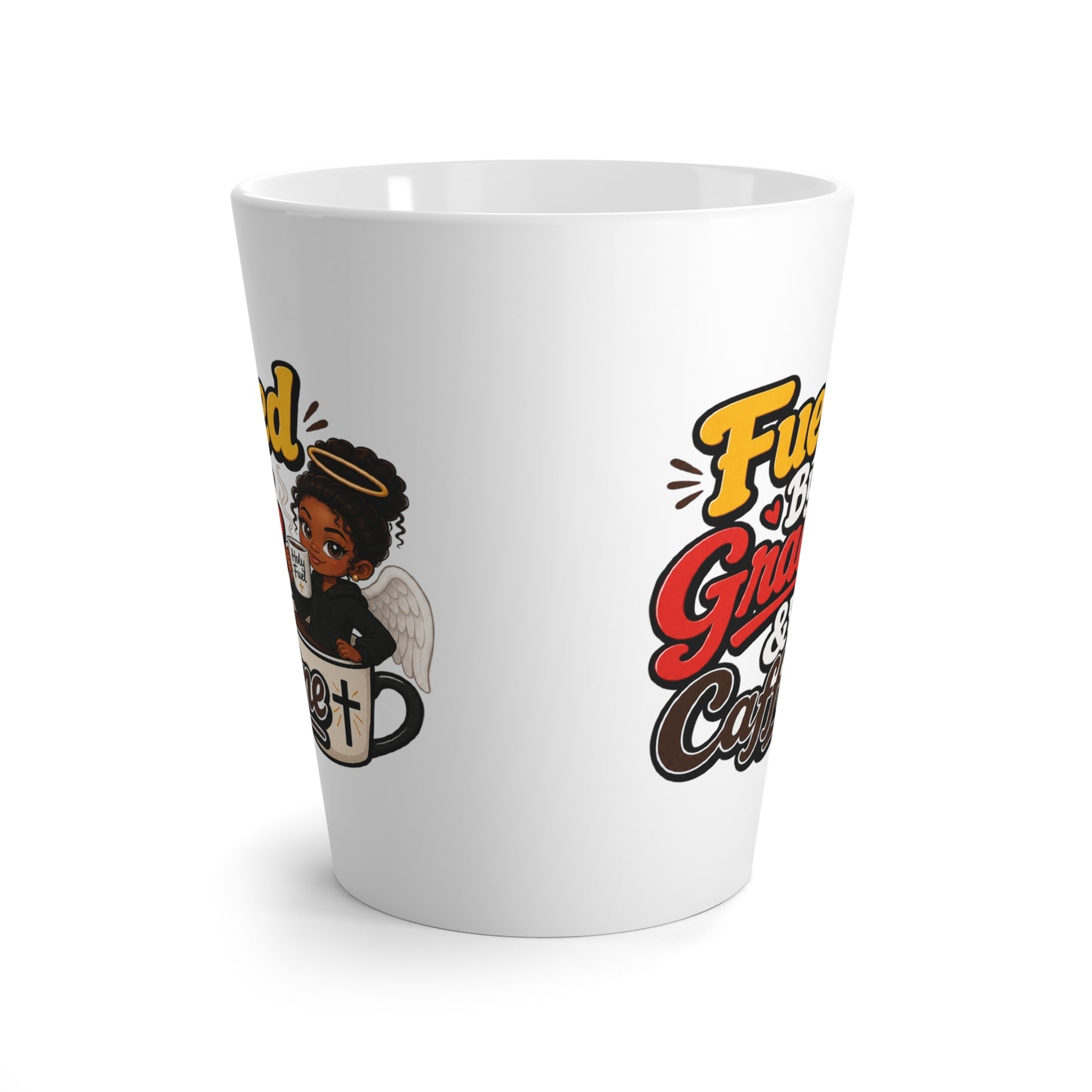 Latte Mug — "Fueled by Grace & Caffeine" Inspirational Coffee Cup