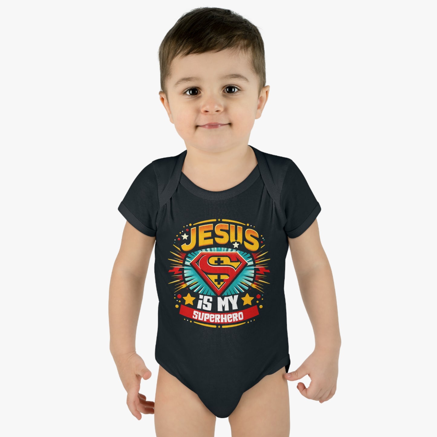 Jesus Is My Superhero Christian Baby Onesie Printify