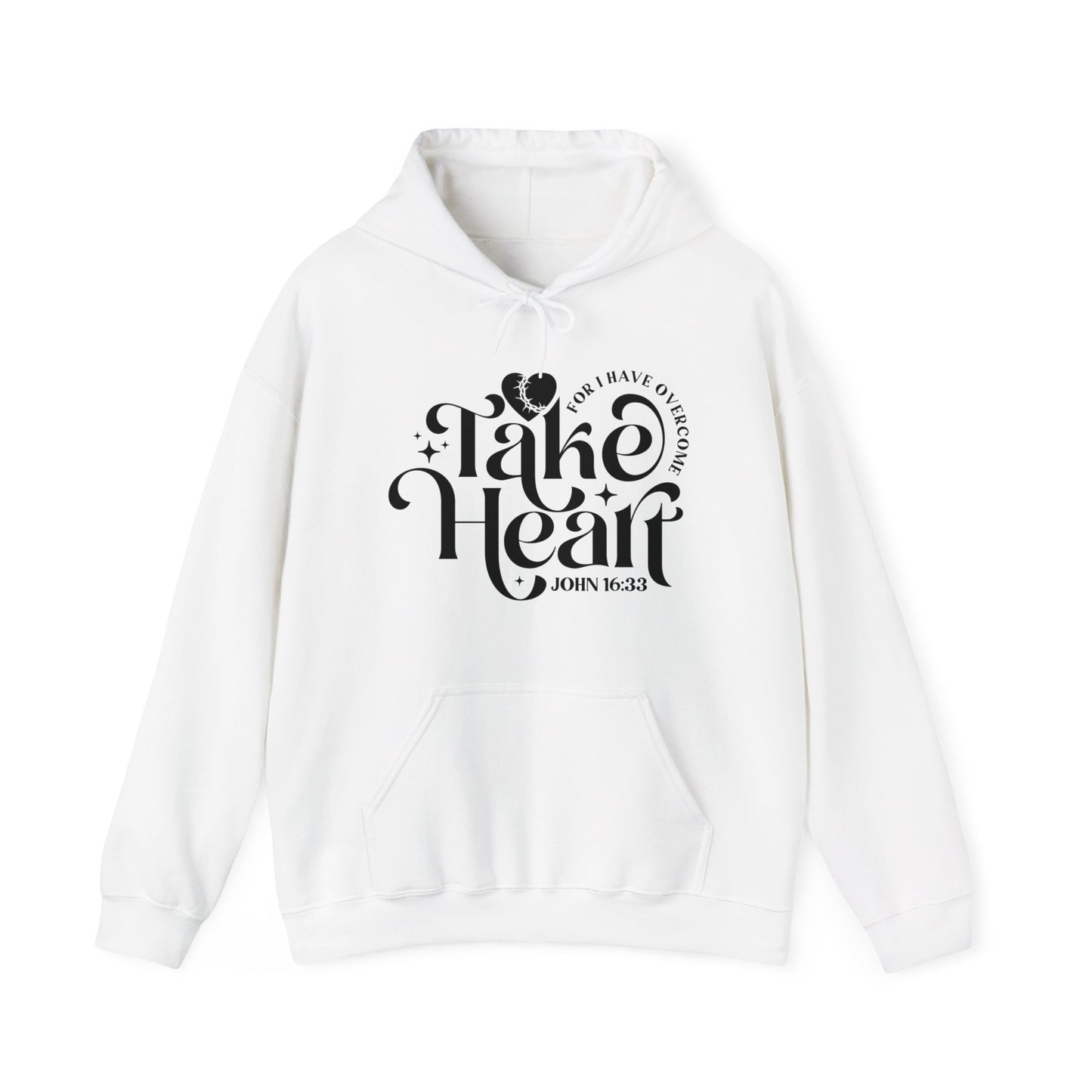 Take Heart For I Have Overcome Unisex Christian Hooded Pullover Sweatshirt