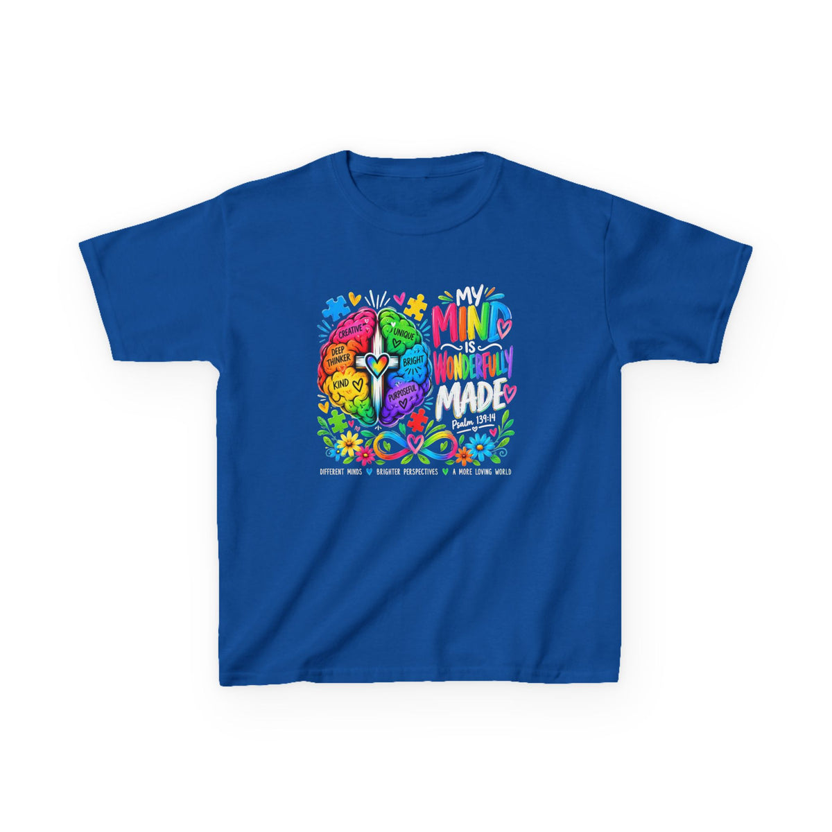 My Mind Is My Superpower autism awareness youth t-shirt with colorful brain