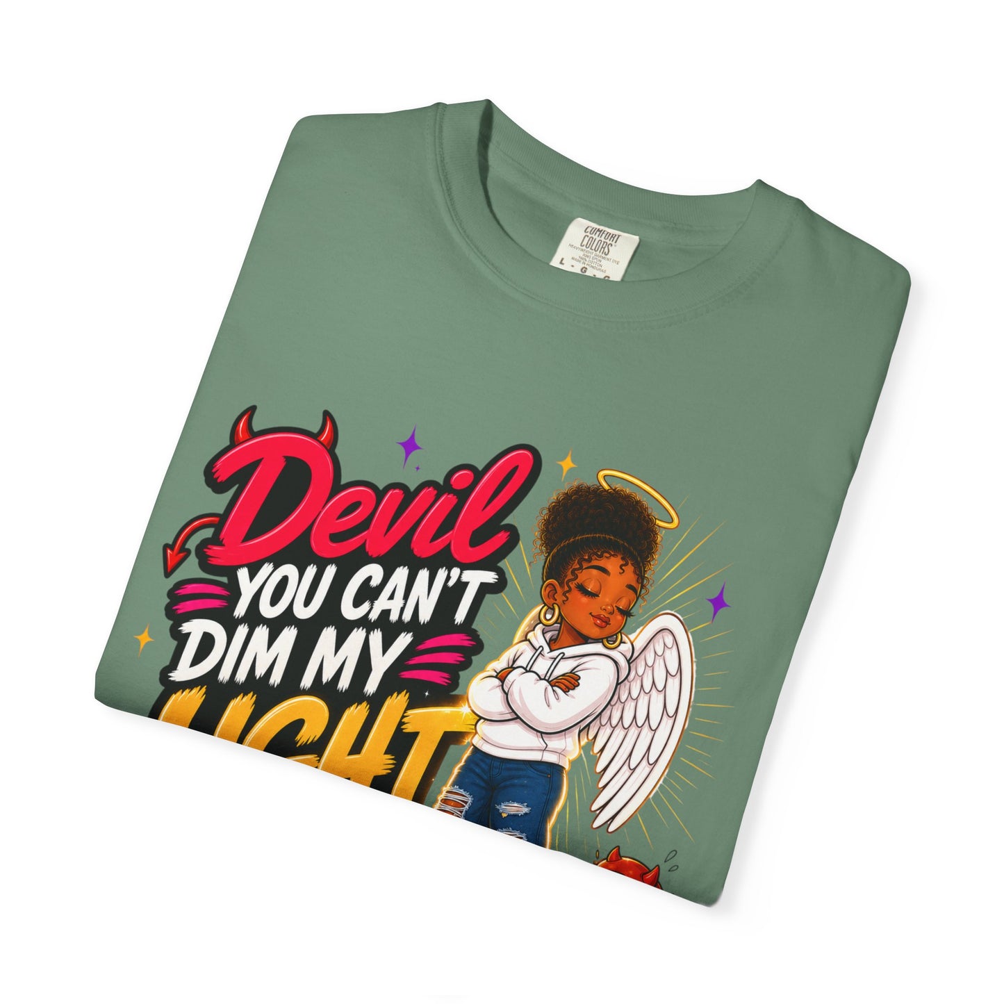 Devil You Can't Dim My Light T-Shirt — Afro Angel Graphic Tee