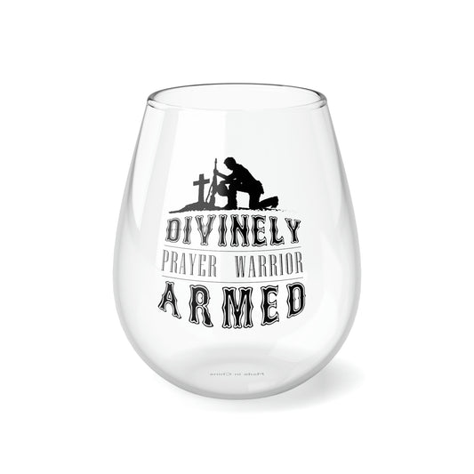 Divinely Armed Prayer Warrior Stemless Wine Glass, 11.75oz
