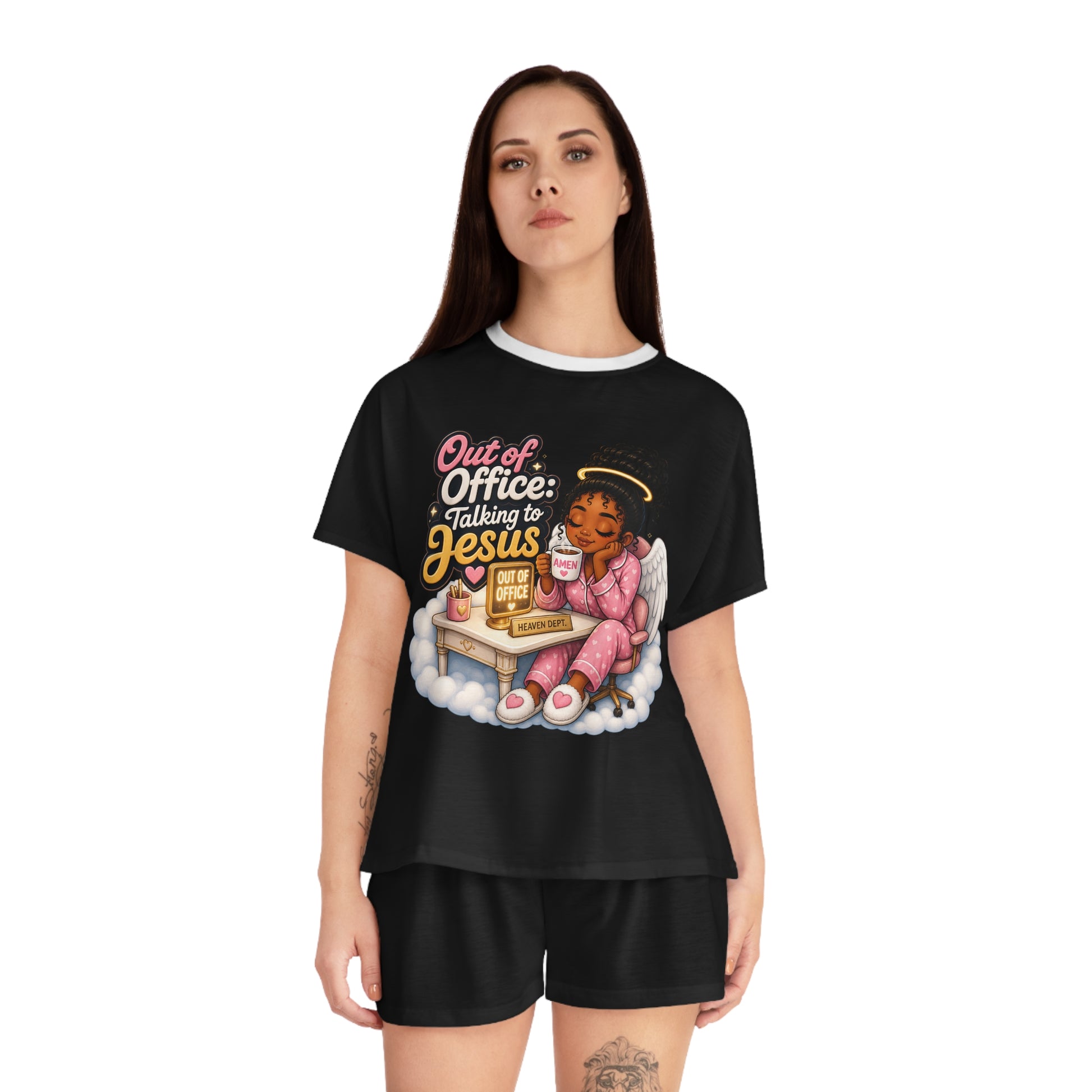 Women’s Pajama Set - “Out of Office: Talking to Jesus” Angelic Lounge Sleepwear - ClaimedbyGodDesigns