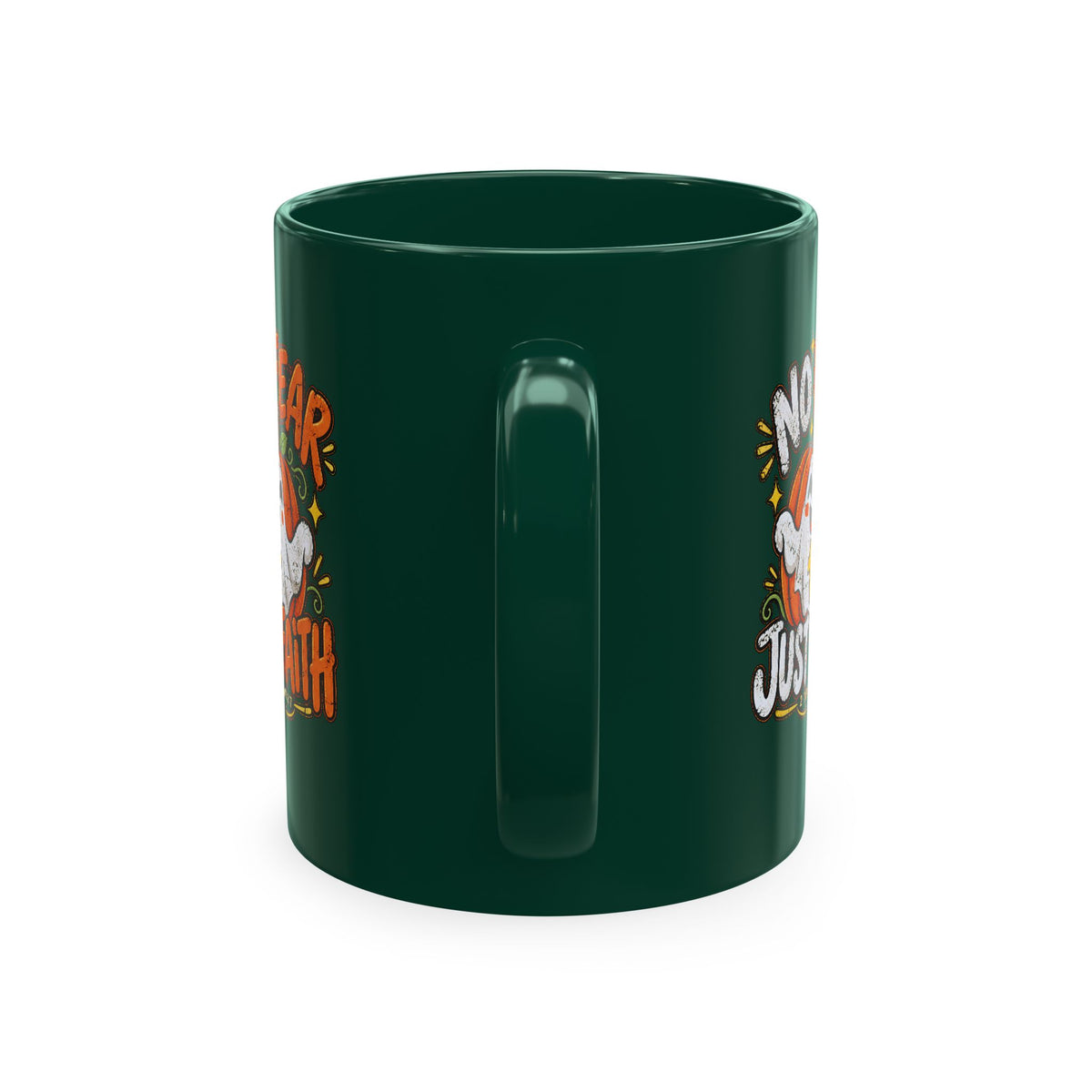 Halloween Ghost Christian Ceramic Mug — "No Fear, Just Faith" Pumpkin Coffee Cup