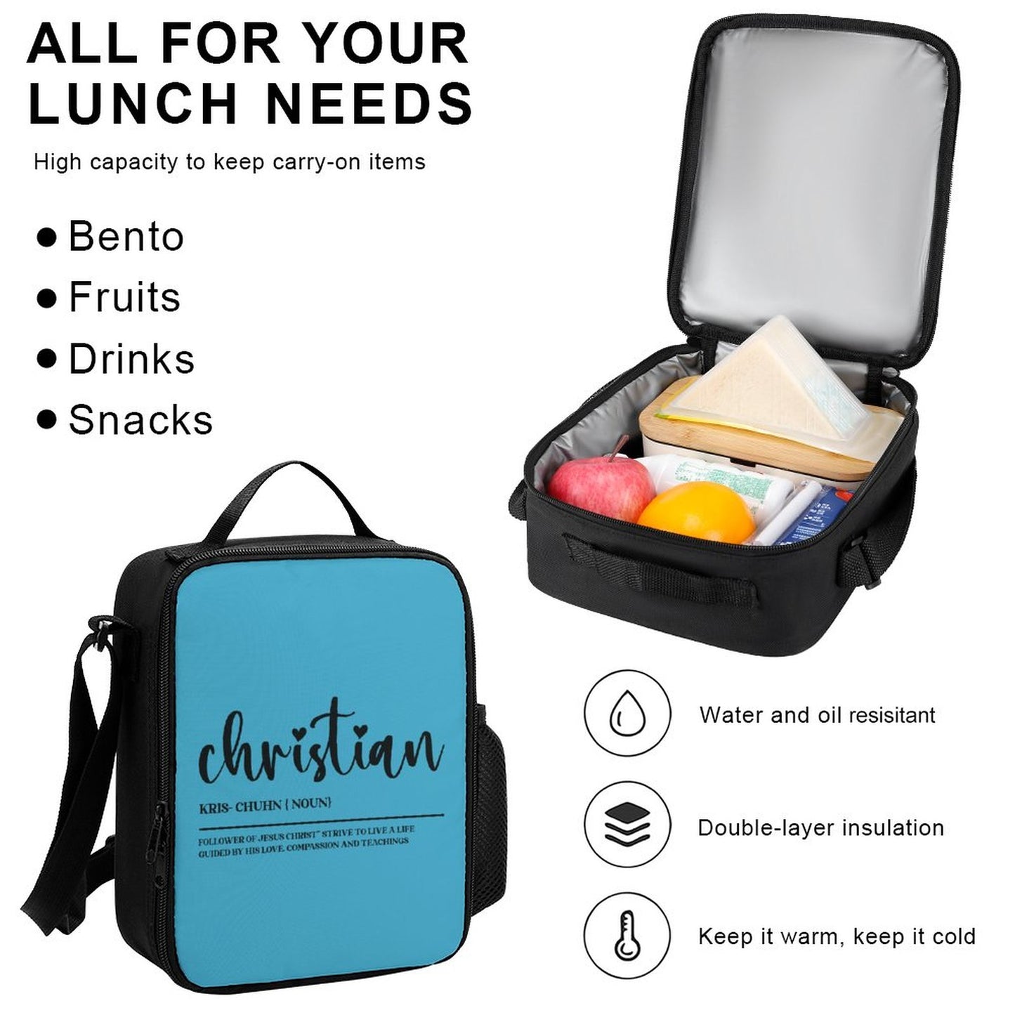 I Am A Christian Follower Of Christ Christian Backpack Set of 3 Bags (Shoulder Bag Lunch Bag & Pencil Pouch)