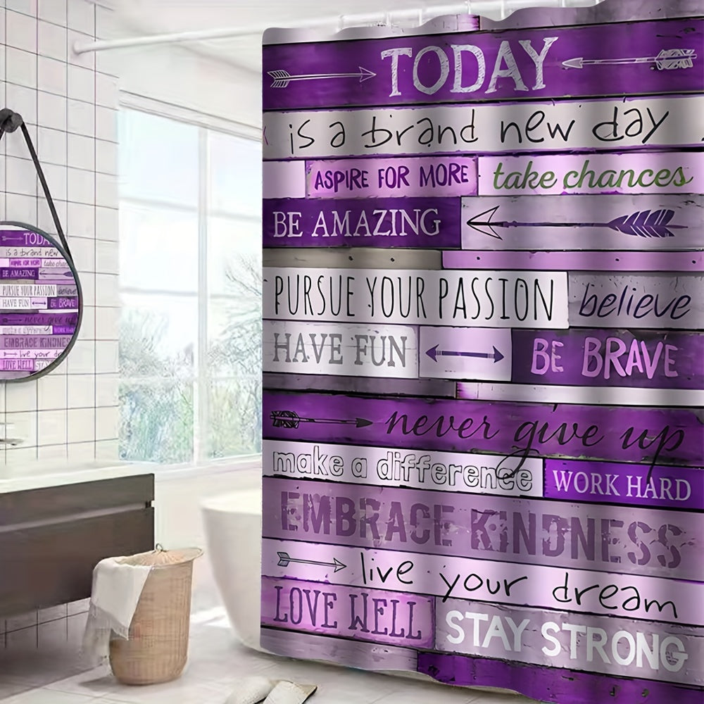 Today Stay Strong 4pc Christian Shower Curtain With 12 Hooks, Non-Slip Bathroom Rug, Toilet U-Shape Mat, Toilet Lid Cover Pad claimedbygoddesigns