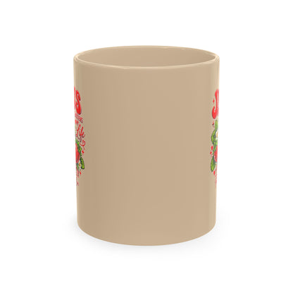 Ceramic Mug — "Jesus Sweetens My Life" Strawberry Faith Coffee Cup