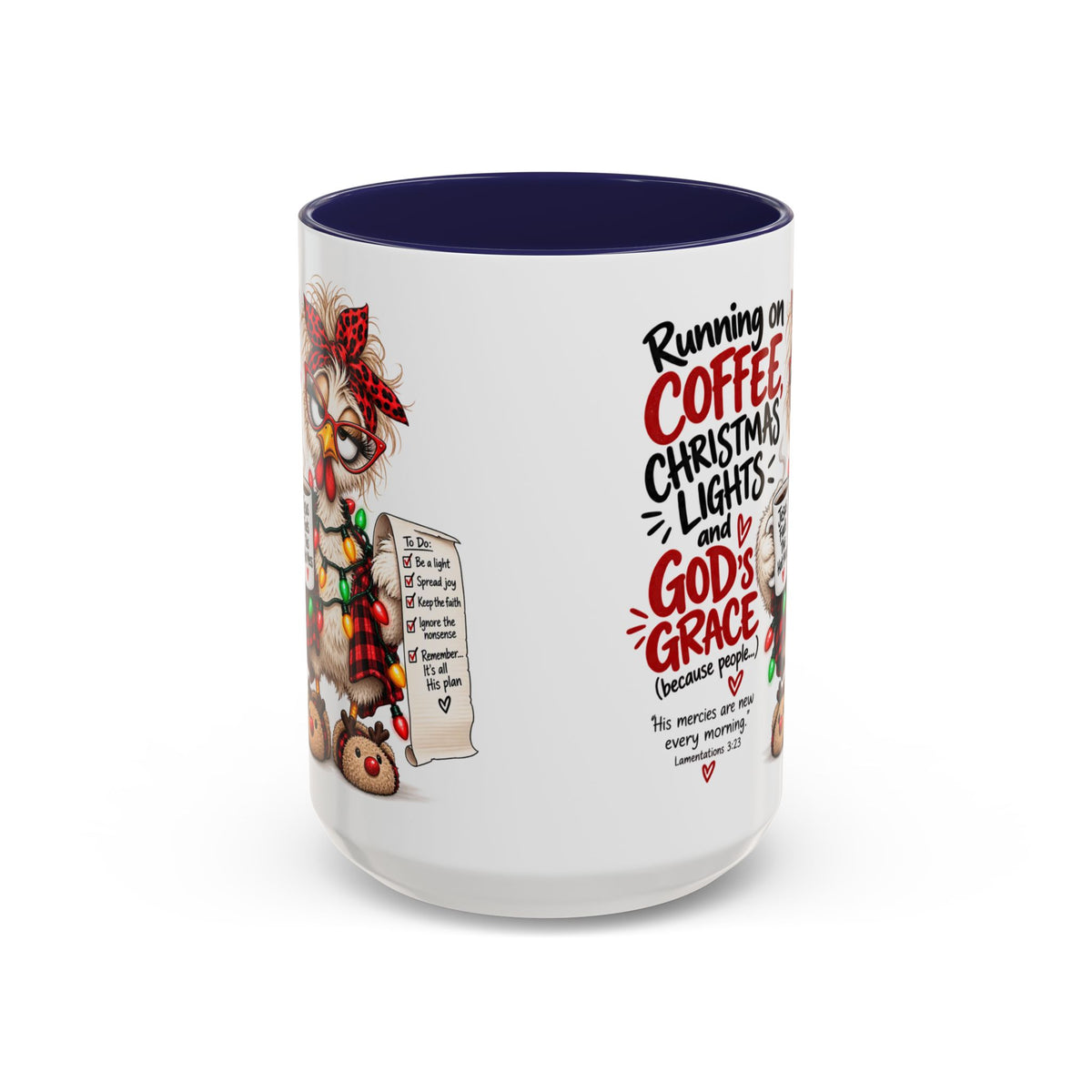 Running on Coffee, Christmas Lights and God’s Grace Christmas Mug