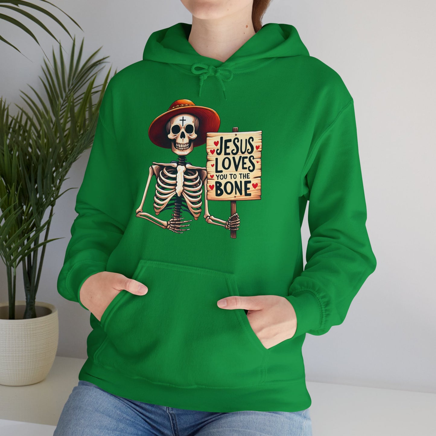 Jesus Loves You To The Bone (Halloween Themed) Unisex Christian Hooded Pullover Sweatshirt