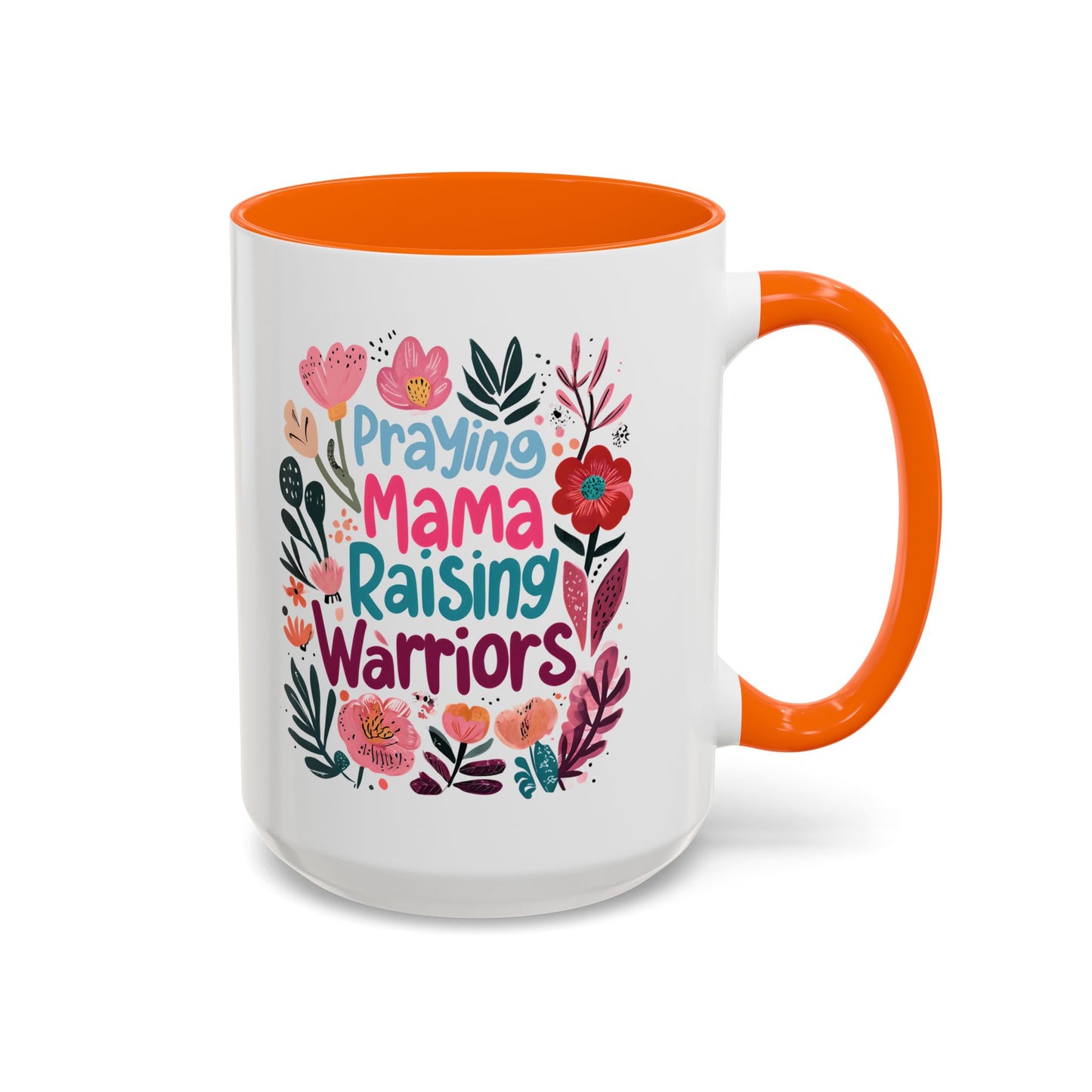 Floral Inspirational Coffee Accent Mug - Praying Mama Raising Warriors, Gift for Moms, Mother's Day Mug, Motivational Cup, Unique Kitchenware