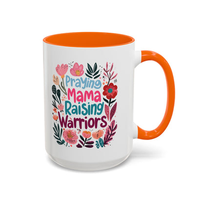 Floral Inspirational Coffee Accent Mug - Praying Mama Raising Warriors, Gift for Moms, Mother's Day Mug, Motivational Cup, Unique Kitchenware