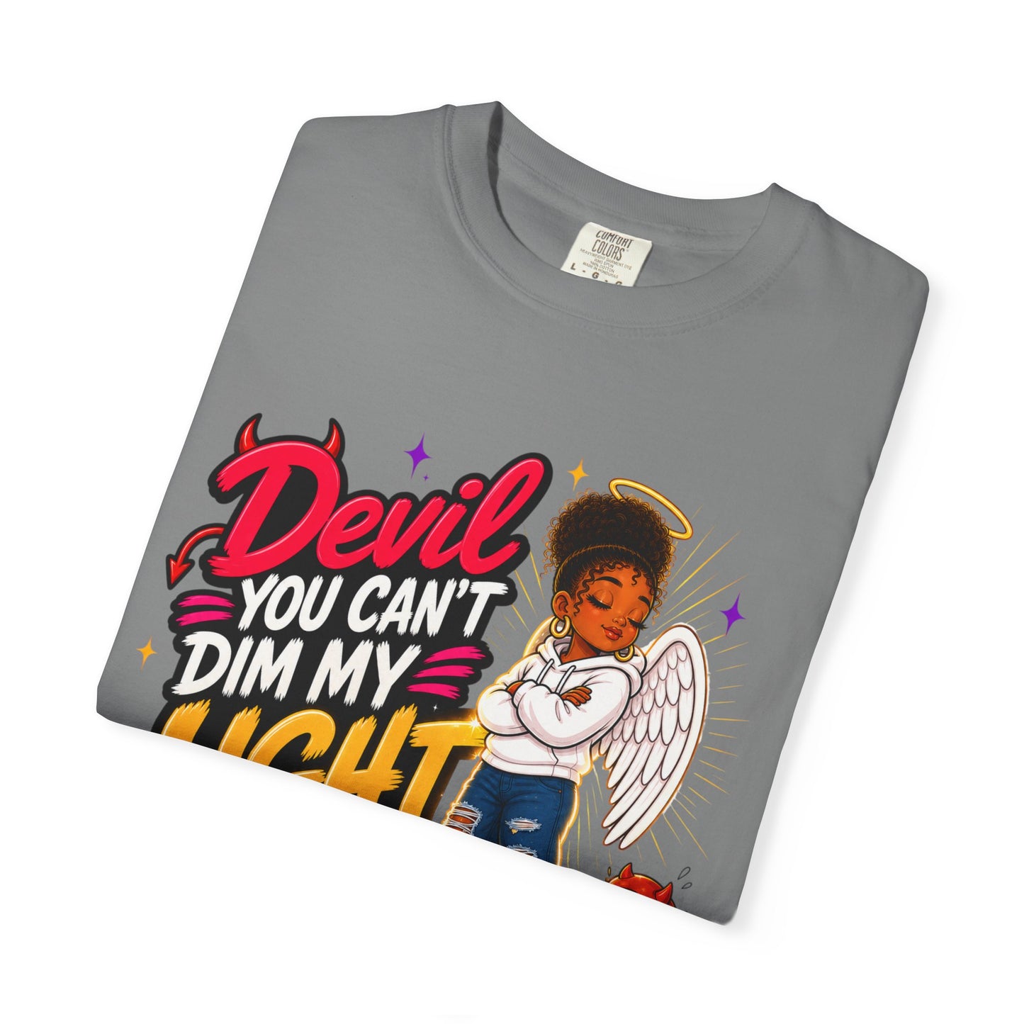 Devil You Can't Dim My Light T-Shirt — Afro Angel Graphic Tee