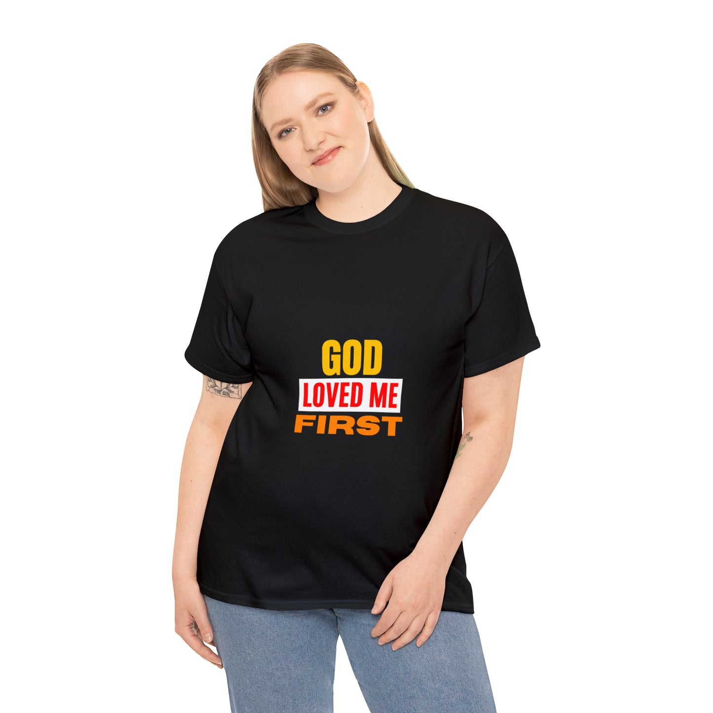 God-Loved-Me-First-Unisex-Heavy-Cotton-Tee Printify