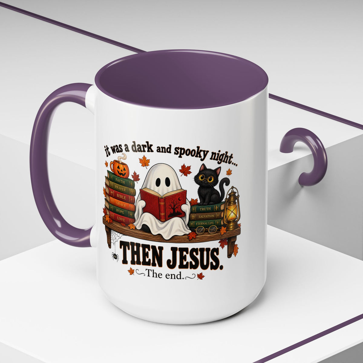 Halloween Christian Coffee Mug — “It Was a Dark and Spooky Night… Then Jesus” Accent Mug