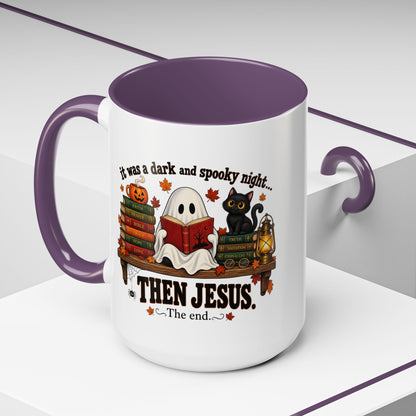 Halloween Christian Coffee Mug — “It Was a Dark and Spooky Night… Then Jesus” Accent Mug