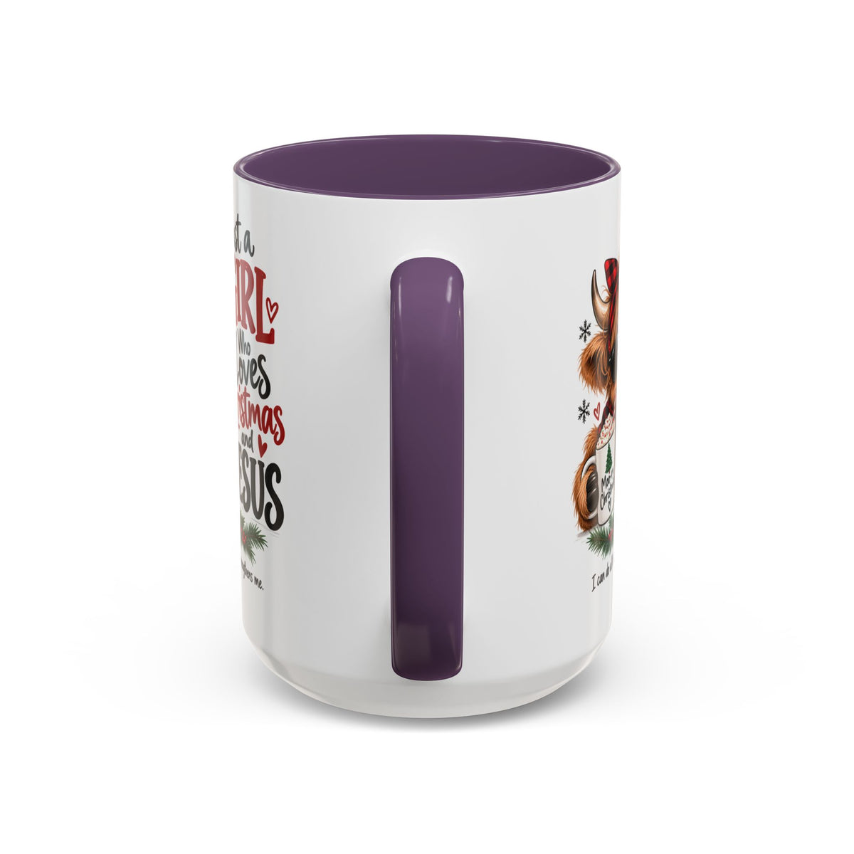 Just a Girl Who Loves Christmas and Jesus Highland Cow Coffee Mug