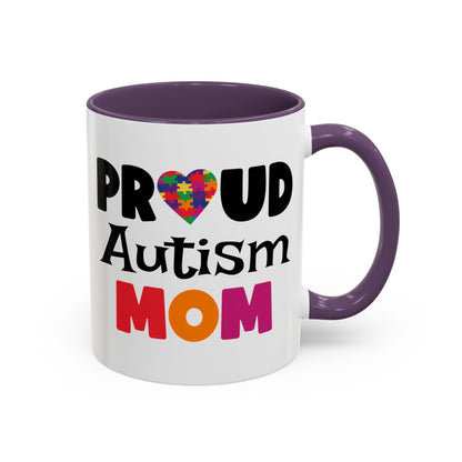 Proud Autism Mom Coffee Mug - Colorful Heart Design (11, 15oz)