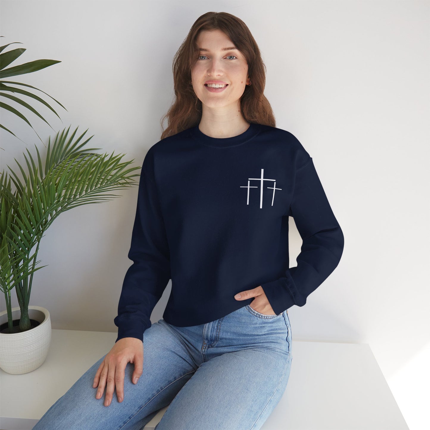 Faith Over Fear 3 Crosses  Unisex Heavy Blend™ Crewneck Christian Sweatshirt