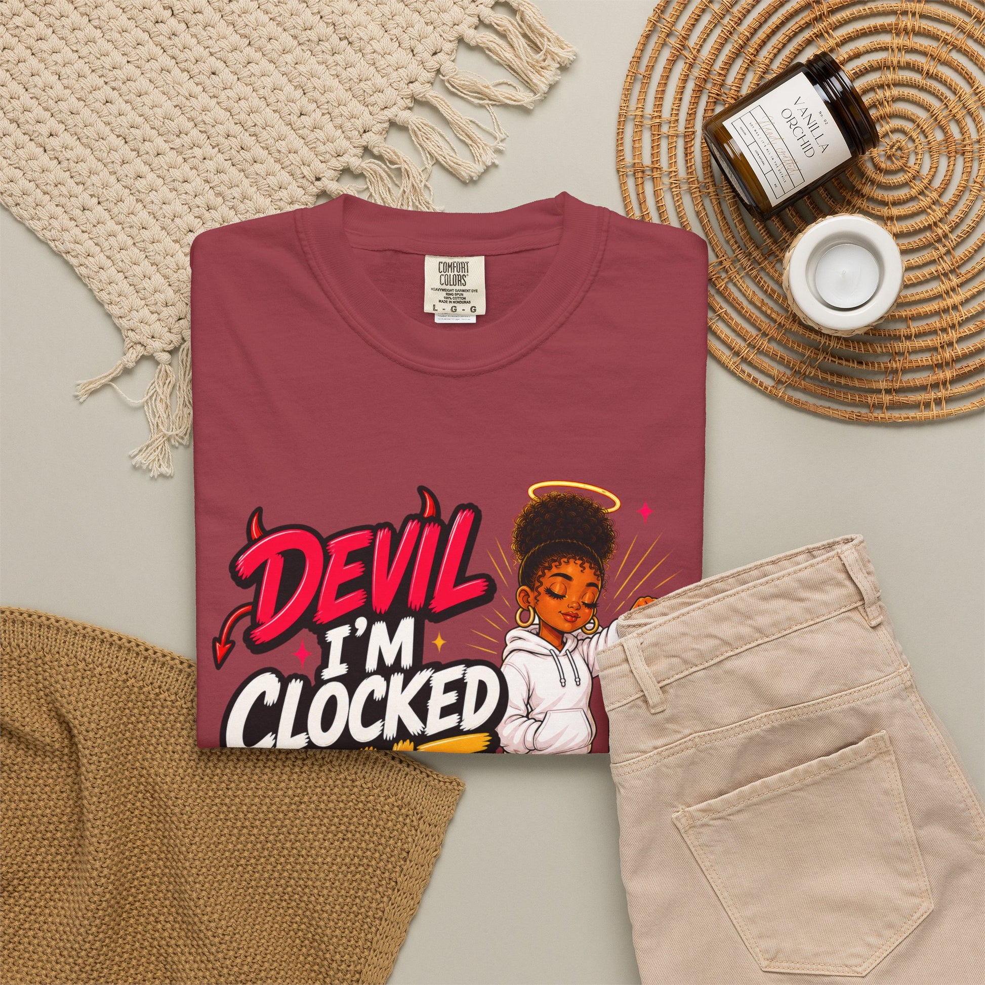 T-Shirt — "Devil I'm Clocked Out for Drama" Graphic Tee - ClaimedbyGodDesigns