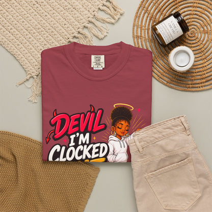 T-Shirt — "Devil I'm Clocked Out for Drama" Graphic Tee - ClaimedbyGodDesigns