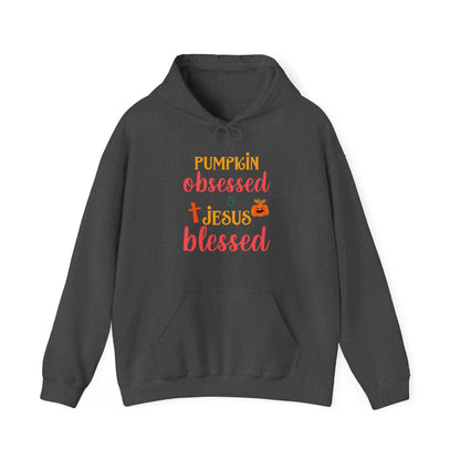 Pumpkin Obsessed And Blessed by Him Halloween Unisex Christian Pullover Hooded Sweatshirt