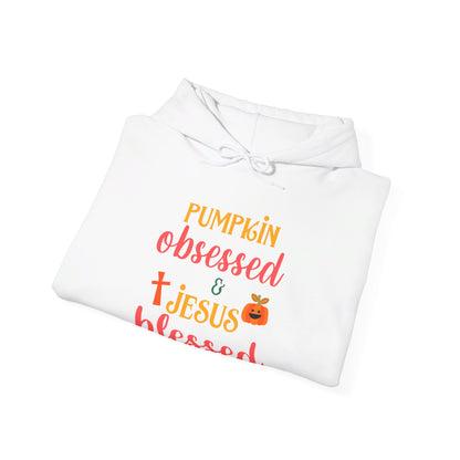 Pumpkin Obsessed And Blessed by Him Halloween Unisex Christian Pullover Hooded Sweatshirt