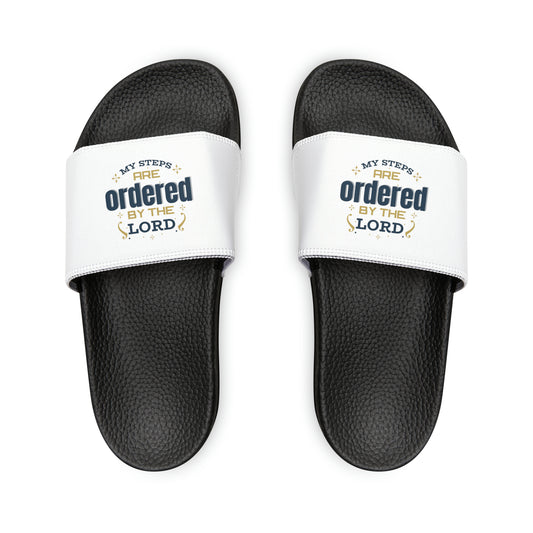 My Steps Are Ordered By The Lord Youth PU Christian Slide Sandals Printify