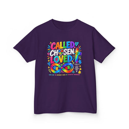 Youth Autism Awareness T-Shirt — "Called Chosen Loved" Colorful Faith Tee