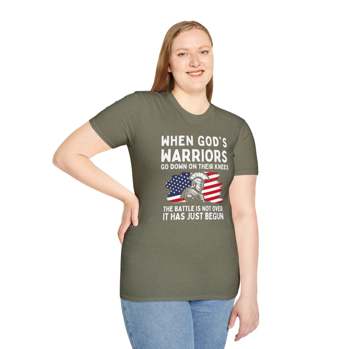 When God's Warriors Go Down On Their Knees The Battle Is Not Over Patriotic American Flag Christian Unisex T-shirt