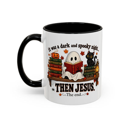 Halloween Christian Coffee Mug — “It Was a Dark and Spooky Night… Then Jesus” Accent Mug