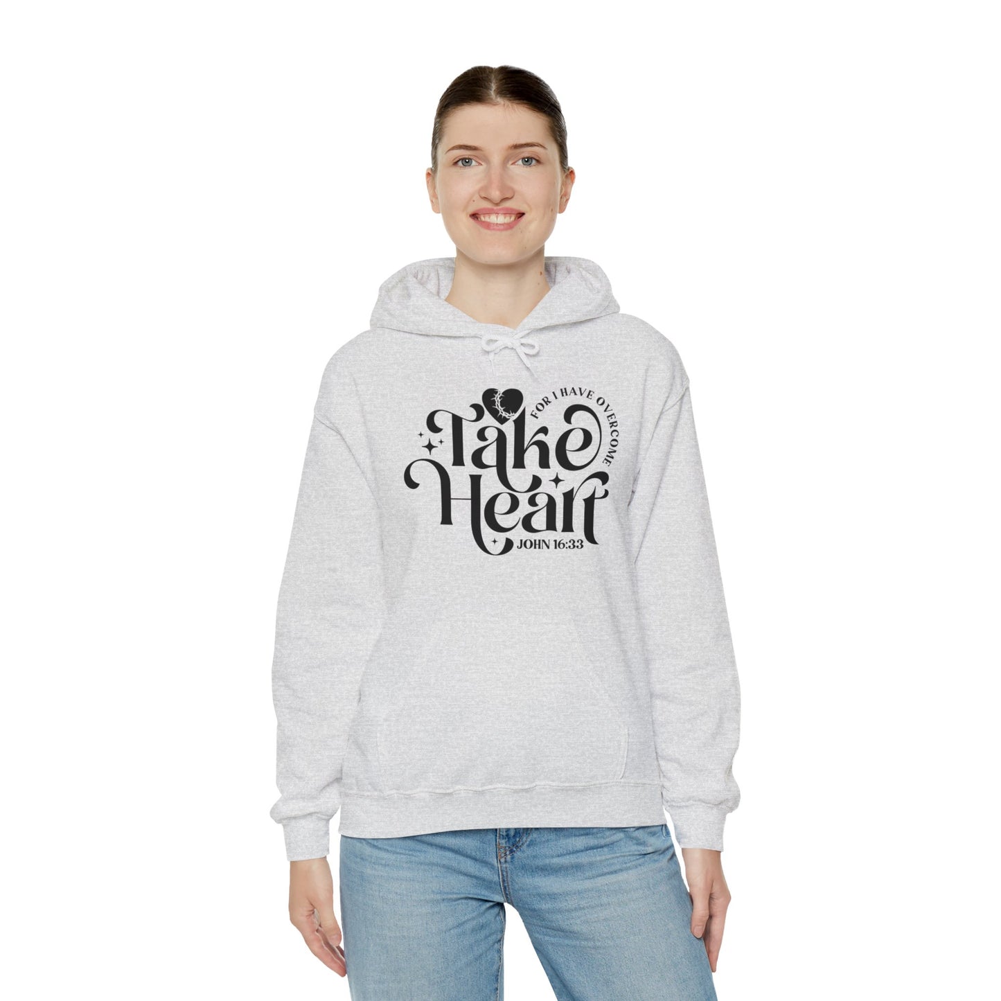 Take Heart For I Have Overcome Unisex Christian Hooded Pullover Sweatshirt