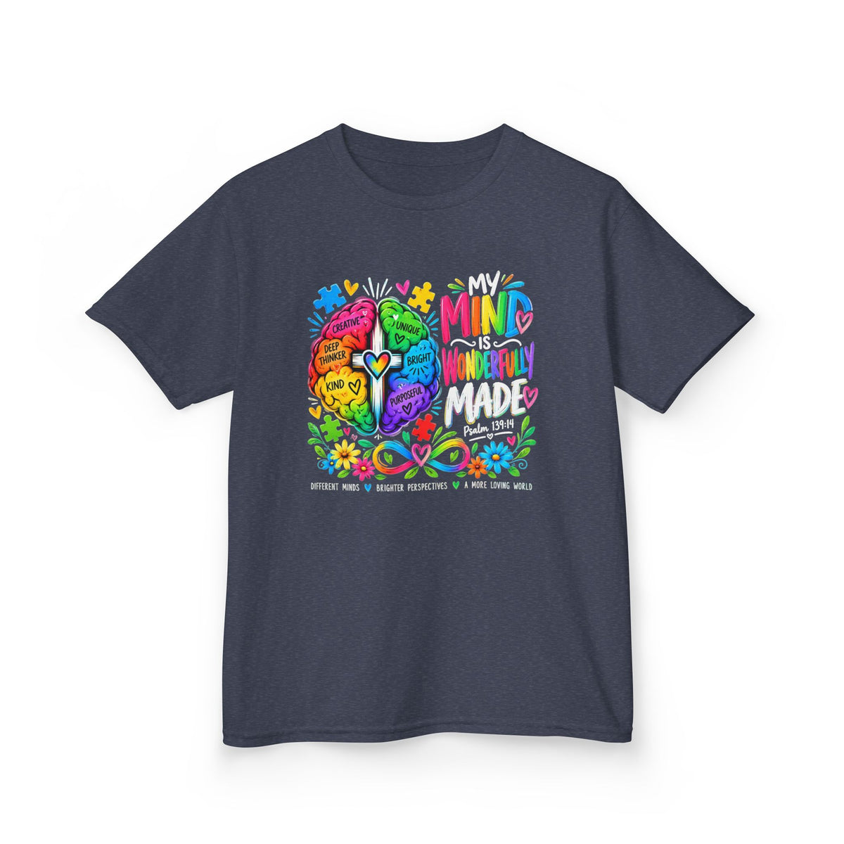 Youth Autism Awareness T-Shirt — "My Mind Is My Superpower" Colorful Brain Tee