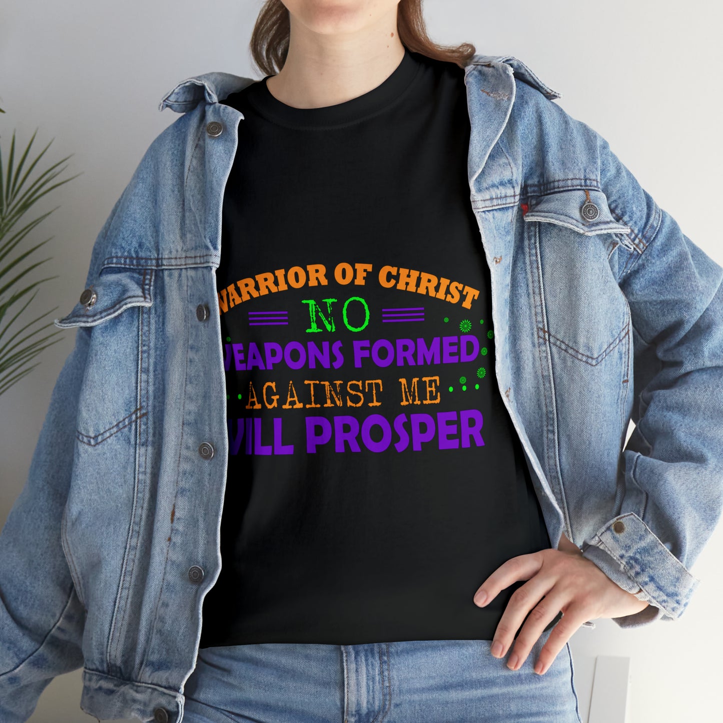 Warrior Of Christ No Weapons Formed Against Me Will Prosper Unisex Heavy Cotton Tee