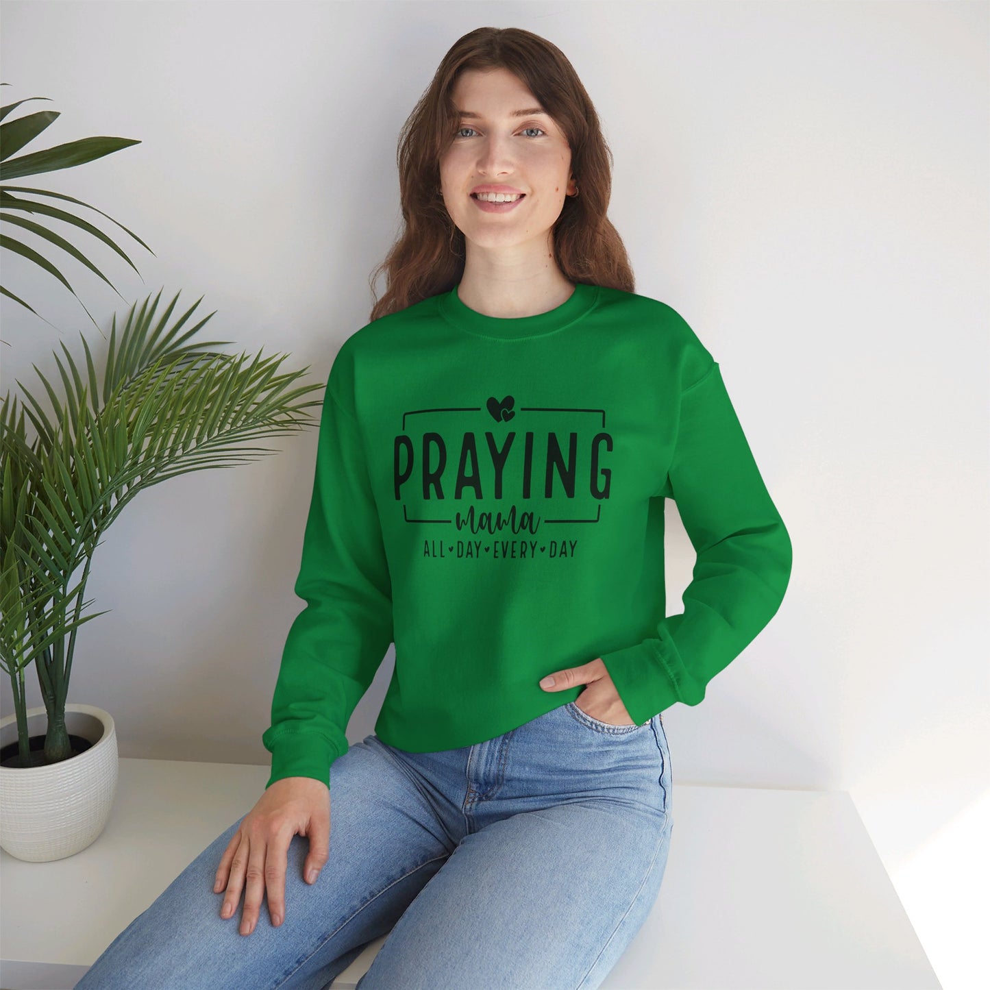 Praying Mama All Day Every Day Women's Heavy Blend™ Crewneck Christian Sweatshirt