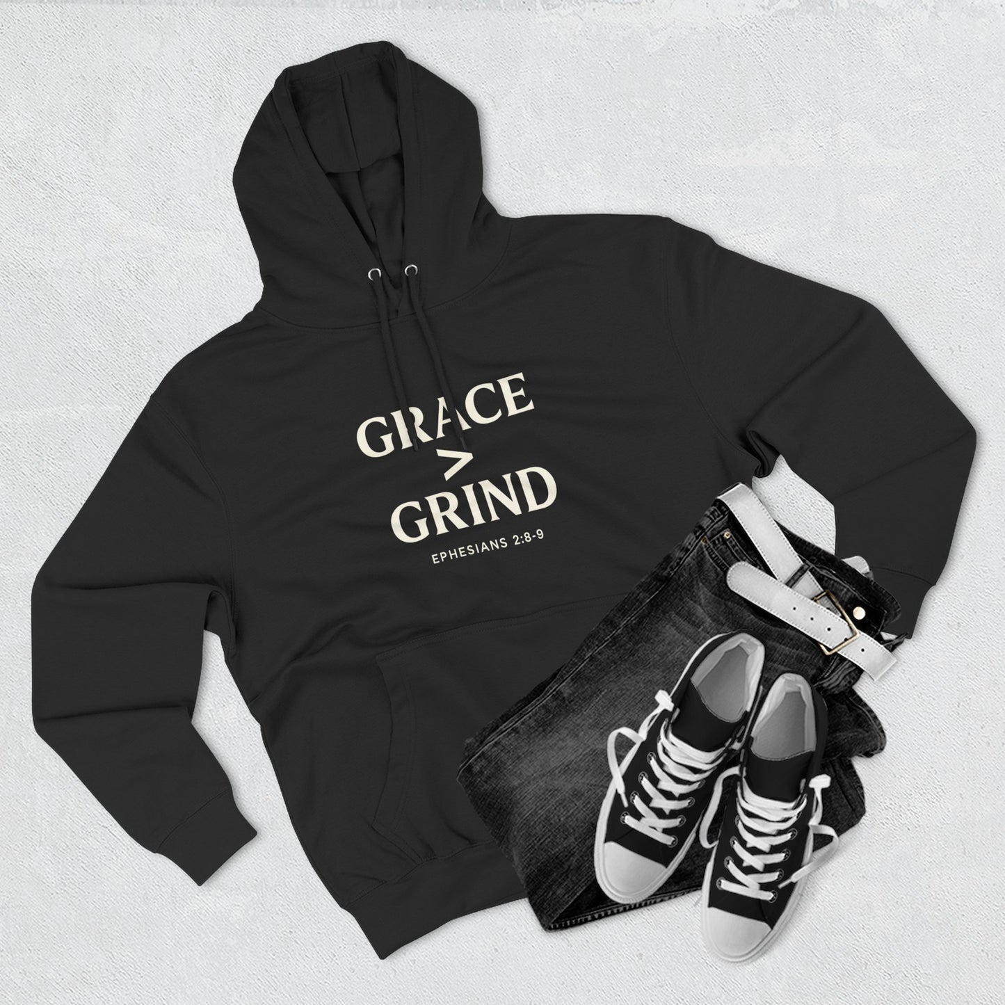 Grace > Grind Unisex Christian Hooded Sweatshirt - Inspirational Fleece Pullover Hoodie for Motivation, Perfect for Gifts, Casual Wear, Fitness, Spirituality - ClaimedbyGodDesigns