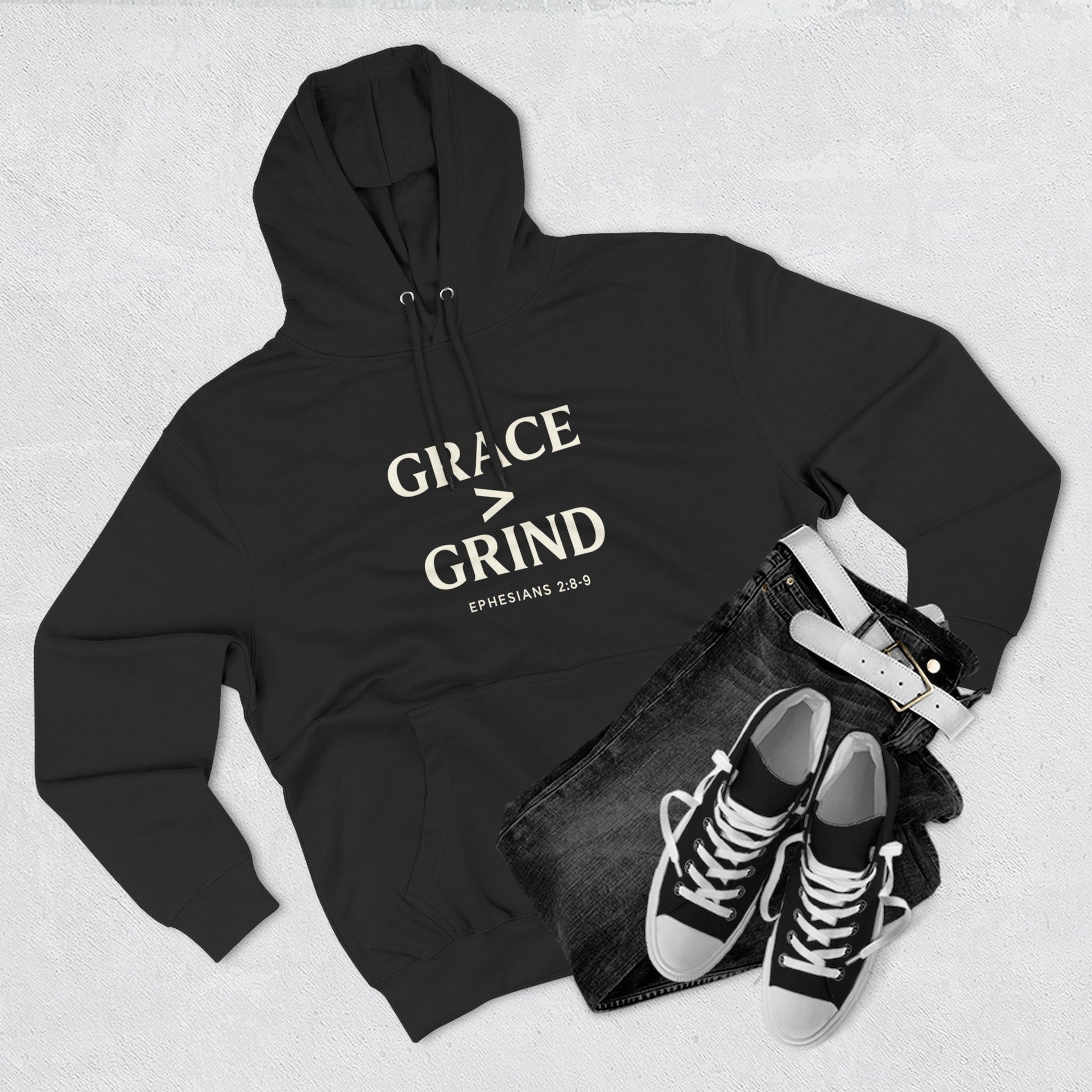 Grace > Grind Unisex Christian Hooded Sweatshirt - Inspirational Fleece Pullover Hoodie for Motivation, Perfect for Gifts, Casual Wear, Fitness, Spirituality - ClaimedbyGodDesigns