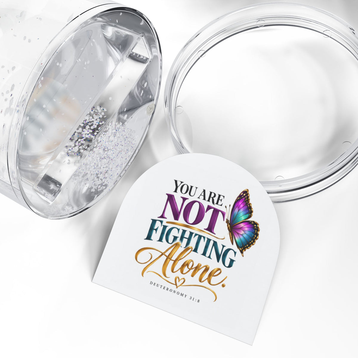 You Are Not Fighting Alone Butterfly Encouragement Snow Globe - Claimed by God Designs