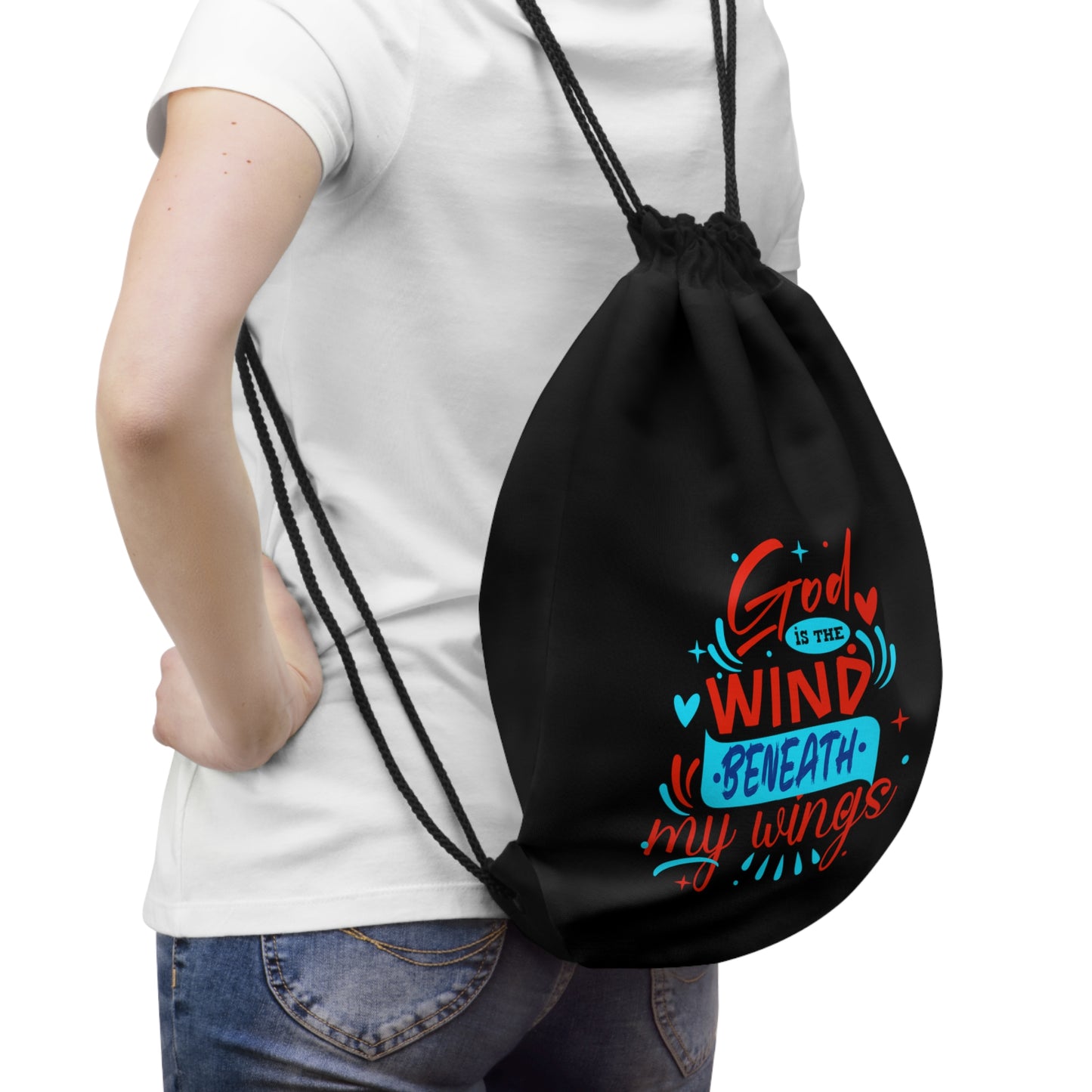 God Is The Wind Beneath My Wings Drawstring Bag