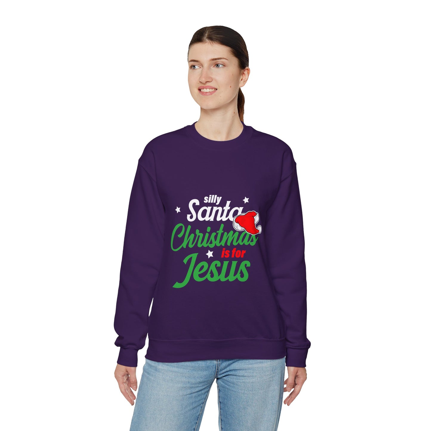 Silly Santa Christmas Is For Jesus (Christmas Themed) Unisex Heavy Blend™ Crewneck Christian Sweatshirt